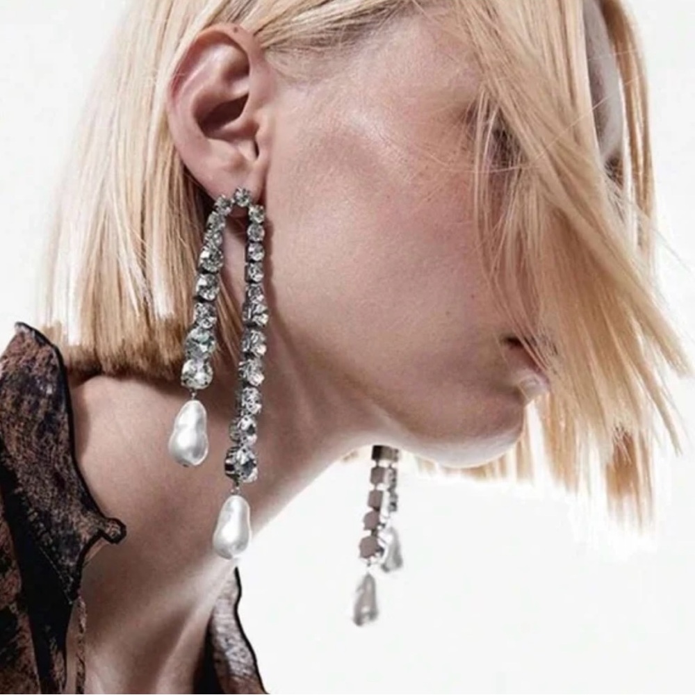 Zara Rhinestone Pearl Drop Earrings
